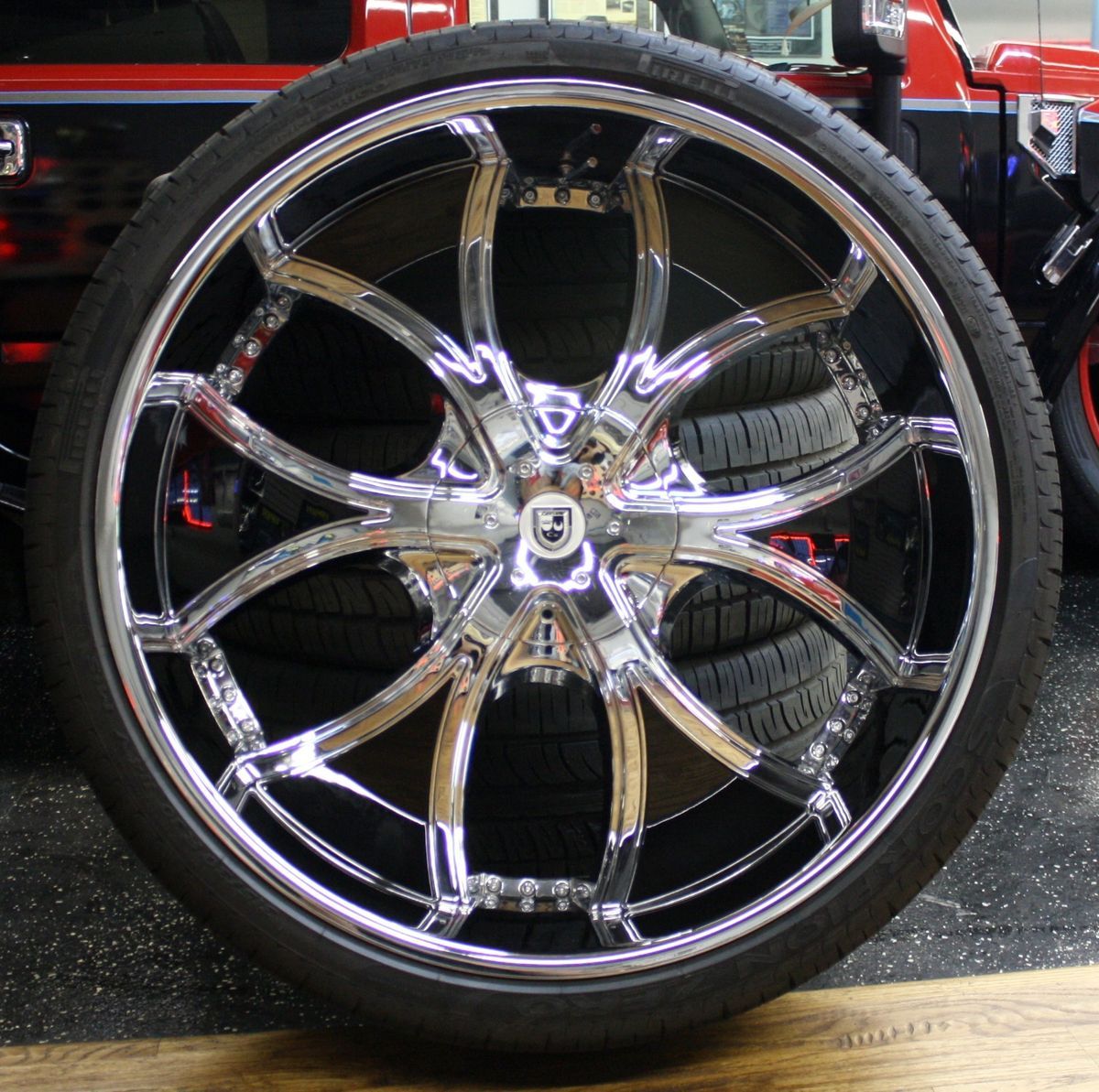 Four 30 Lexani Dial 618 Chrome Black Wheels Rims Pirelli Scorpion