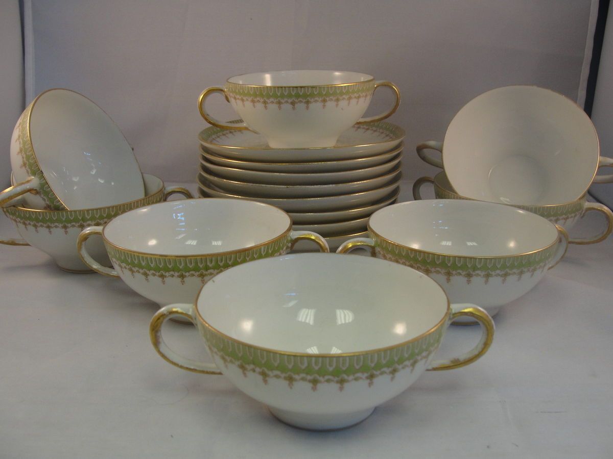 Limoges William Guerin WM & co. Set 6 Teacups Soup Boullion Double