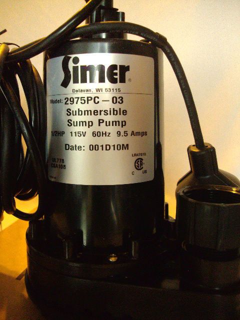 Simer Automatic Submersible Sump Pump 1 2HP 2975pc